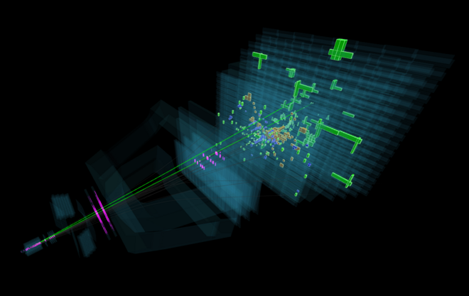 Darstellung eines Events im LHCb-Detektor